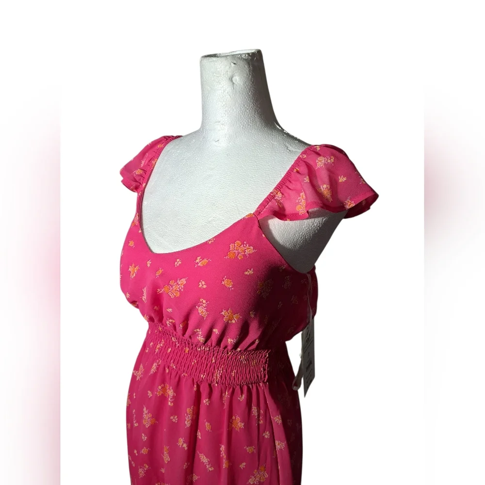 NWT SZ XS FLORAL DRESS WITH STRETCH BODICE (SEE PICS FOR SLIGHT FLAW) - Picture 10 of 16
